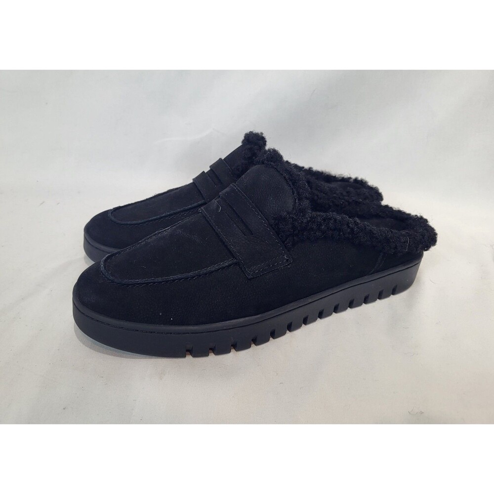 Vionic Uptown Mule Loafer Womens 8 Black Nubuck Faux Fur Slip On
